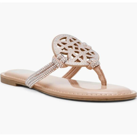DV Dolce Vita Gotie Rhinestone Strap Slide Sandals 8 NWOT Tan Jewel Nude - Picture 1 of 6
